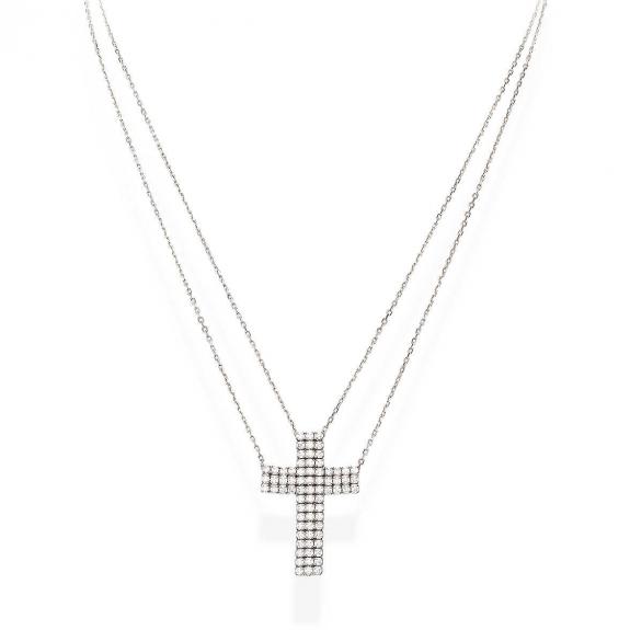 AMEN DIAMONDS Collier croix en argent rhodié et zircons blancs rhodium - Colliers