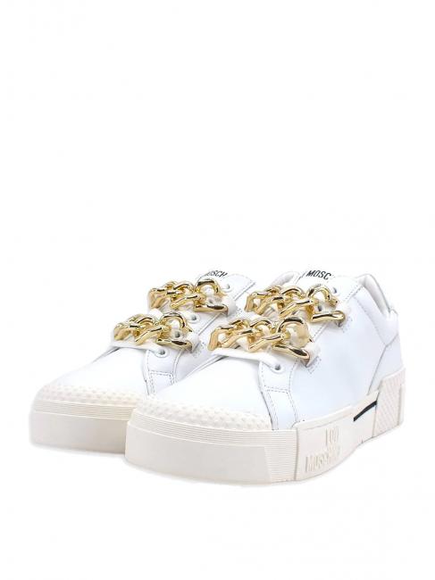 LOVE MOSCHINO Sneaker in pelle con catena  blanche - Chaussures Femme