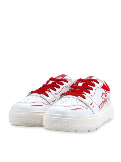 LOVE MOSCHINO BOLD Baskets en cuir vit.bian/nyl.bi+ro - Chaussures Femme