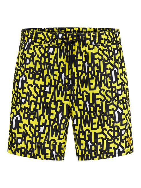 GUESS LOGO AOP Maillot de bain lettres jaunes noires - Maillots de bain