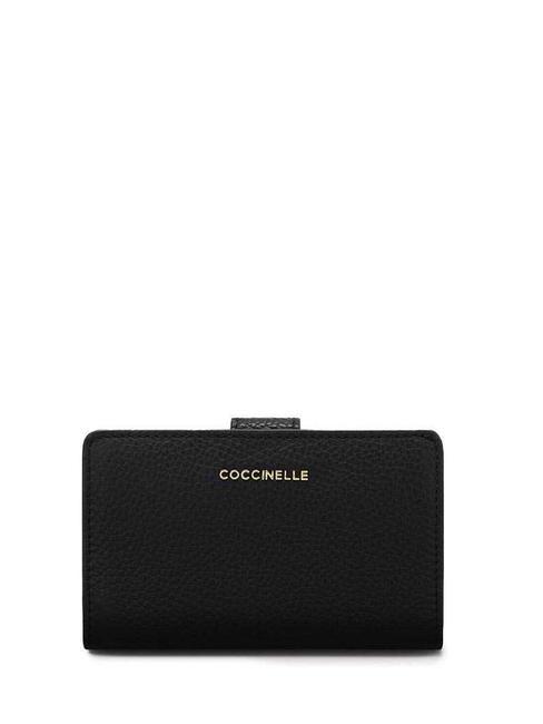 COCCINELLE METALLIC SOFT Portefeuille moyen en cuir Noir - Portefeuilles Femme