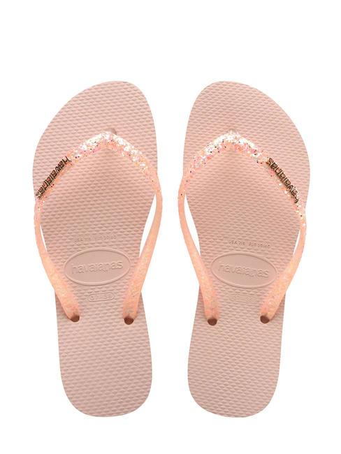 HAVAIANAS SLIM GLITTER FLOURISH Tongs en caoutchouc macaron rose - Chaussures Femme