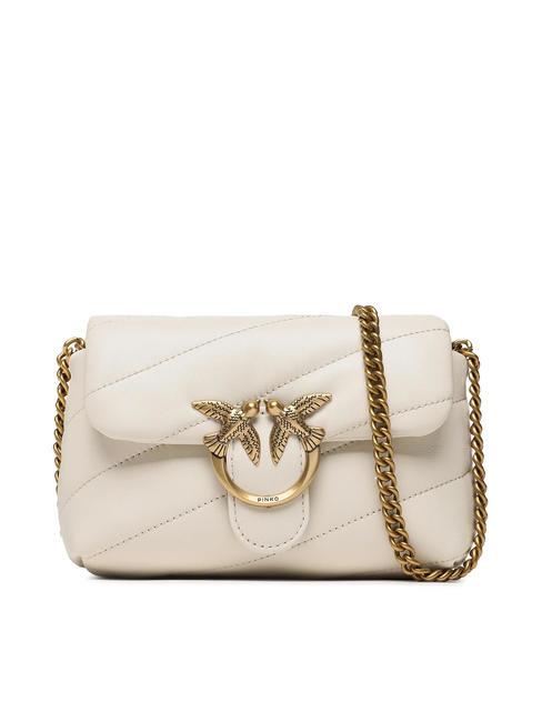 PINKO LOVE PUFF BABY Sac à bandoulière en cuir nappa matelassé blanc de soie-or antique - Sacs pour Femme