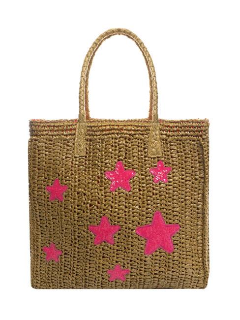 SUN68 BEACH Sac de plage en raphia sable/fuchsia fluo - Sacs pour Femme