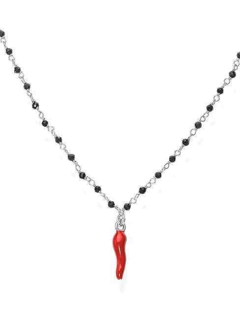 AMEN CORNETTI Collier avec breloque rouge et cristaux noirs rhodium - Colliers