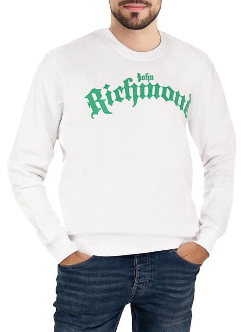 JOHN RICHMOND MALION Sweat col rond en coton blanc/vert - Pulls molletonnés