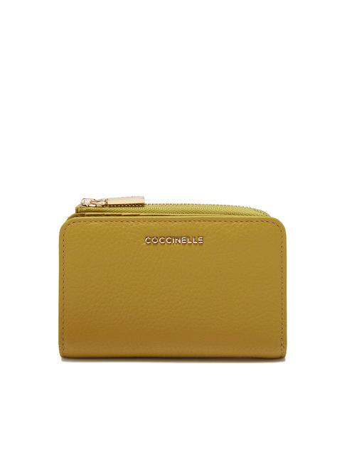 COCCINELLE METALLIC SOFT Petit portefeuille en cuir texturé Citronnelle - Portefeuilles Femme