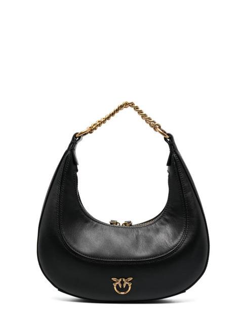 PINKO BRIOCHE HOBO MINI Sac à main en cuir noir-or antique - Sacs pour Femme