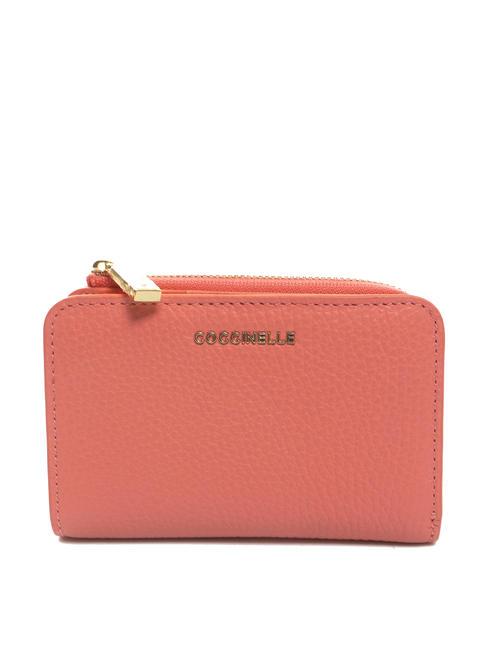 COCCINELLE METALLIC SOFT Petit portefeuille en cuir texturé hyper rose - Portefeuilles Femme