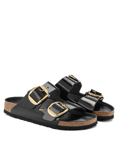 BIRKENSTOCK ARIZONA Big Buckle Sandale chausson en cuir briller en noir - Chaussures unisexe