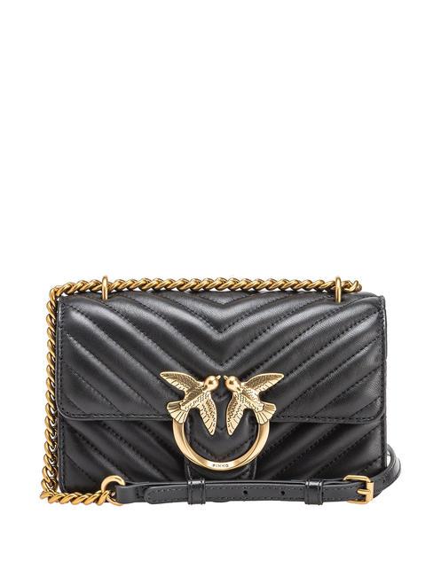 PINKO MINI LOVE BAG Un sac à chevrons noir-or antique - Sacs pour Femme