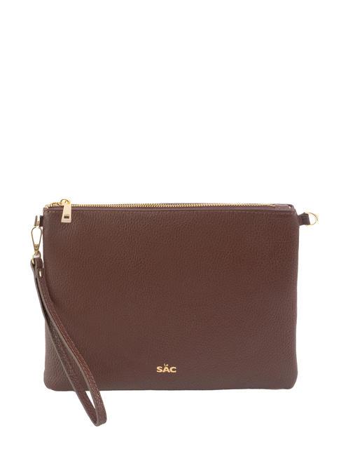 LESAC CLAUDIA Pochette avec bandoulière en cuir dollar moka - Sacs pour Femme