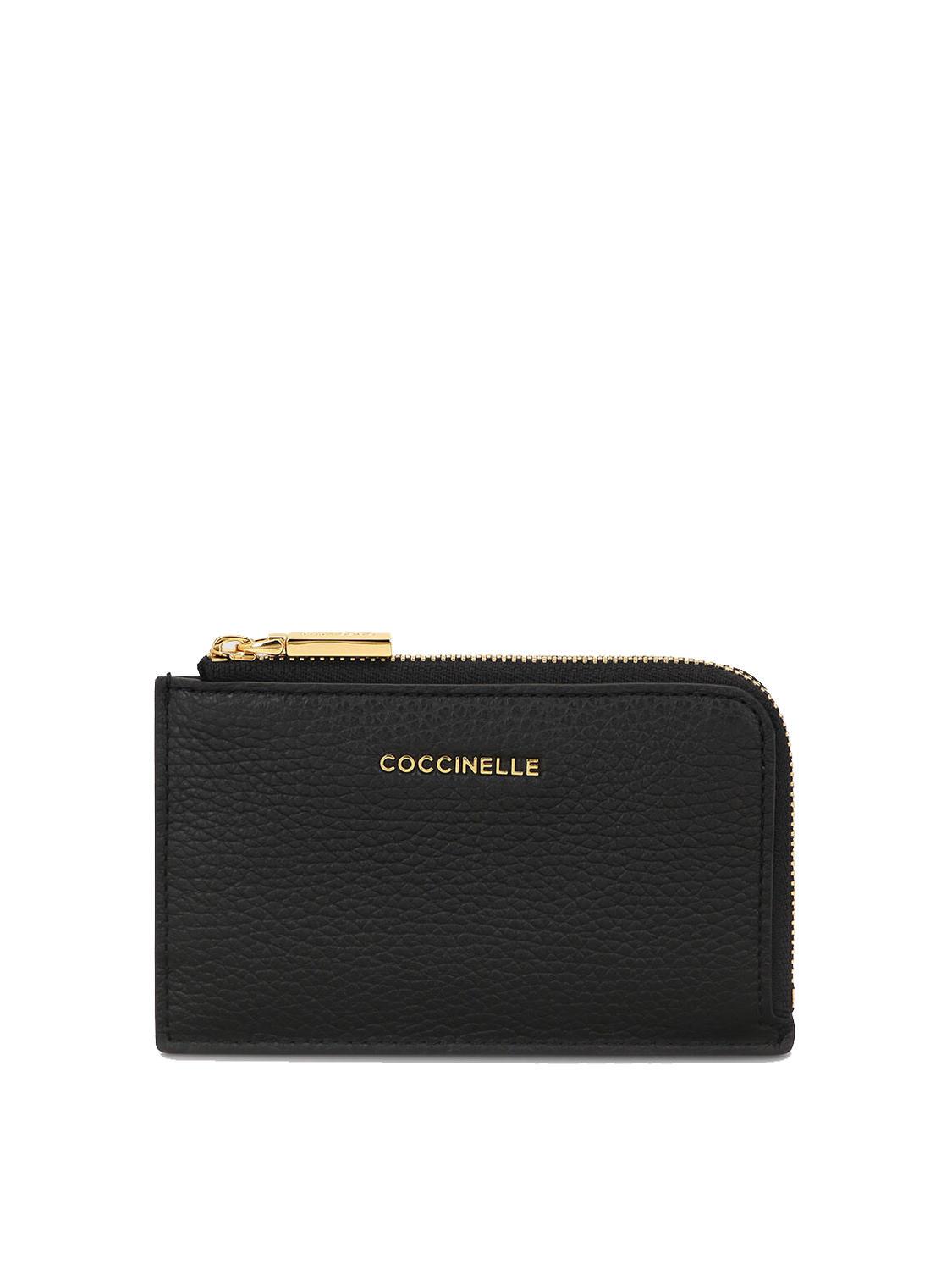 Coccinelle Metallic Soft Porte Cartes Porte Monnaie En Cuir Noir