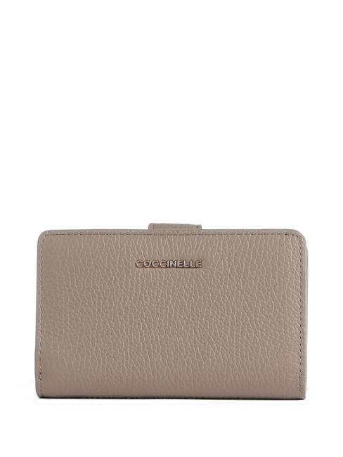 COCCINELLE METALLIC SOFT Portefeuille en cuir texturé taupe chaud - Portefeuilles Femme