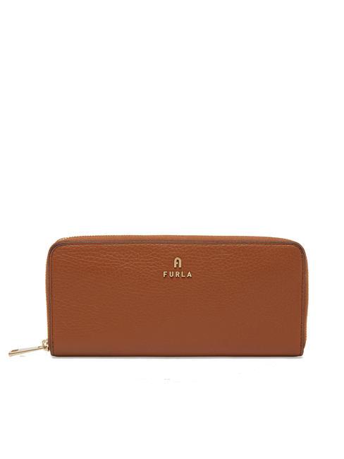 FURLA CAMELIA Grand portefeuille zippé en cuir Cognac - Portefeuilles Femme