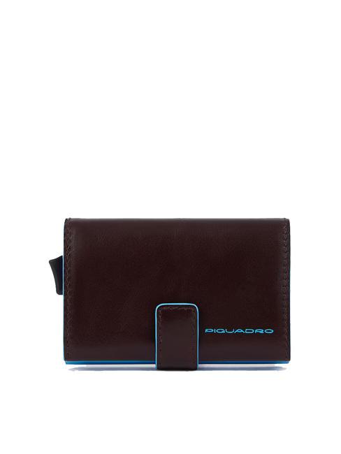 PIQUADRO BLUE SQUARE Porte-cartes de crédit en cuir et métal ACAJOU - Portefeuilles Homme