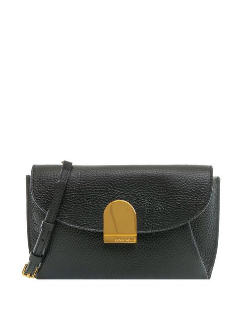 COCCINELLE BLOSSOM Sac bandoulière chaîne en cuir martelé Noir - Sacs pour Femme