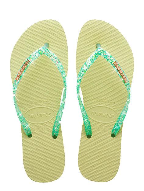 HAVAIANAS SLIM GLITTER FLOURISH Tongs en caoutchouc jardin vert - Chaussures Femme