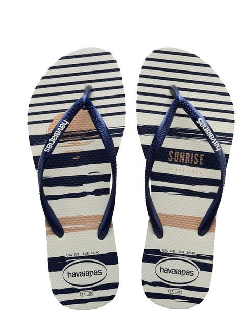 HAVAIANAS SLIM NAUTICAL Tongs blanc/bleu marine/blanc - Chaussures Femme