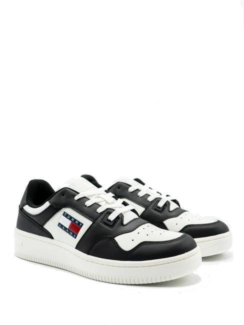 TOMMY HILFIGER TOMMY JEANS Retro Basket Essential Baskets en cuir noir / écru - Chaussures Femme