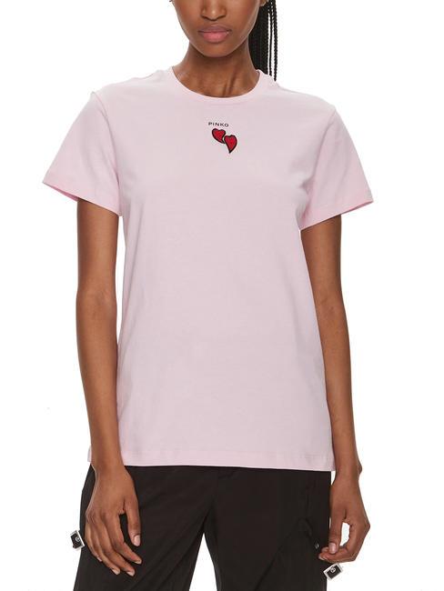 PINKO TRAPANI T-shirt en jersey avec coeurs perlés rose lilas douce - T-shirt