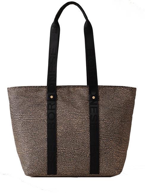 BORBONESE SHOPPER MEDIUM ECO LINE Sac de courses OP / NATUREL / NOIR - Sacs pour Femme