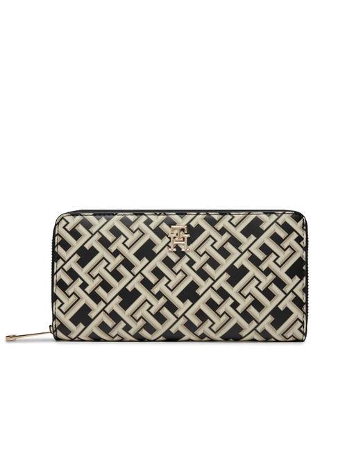 TOMMY HILFIGER ICONIC TOMMY MONOGRAM Grand portefeuille zippé autour le noir - Portefeuilles Femme