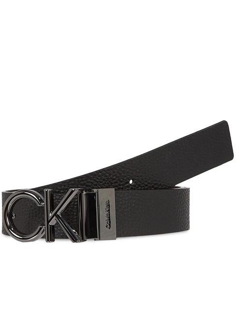 CALVIN KLEIN CK METAL Ceinture réversible en cuir noir marron - Ceintures