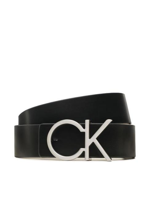 CALVIN KLEIN RE-LOCK Ceinture réversible en cuir noir / beige pierre mono - Ceintures