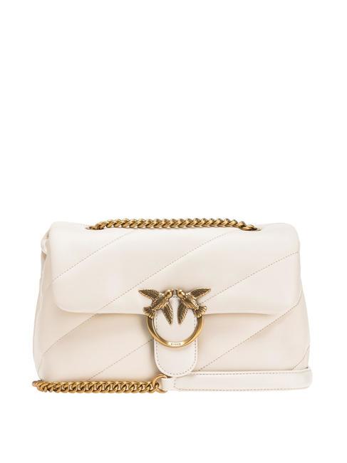 PINKO CLASSIC LOVE PUFF Sac en cuir nappa blanc de soie-or antique - Sacs pour Femme