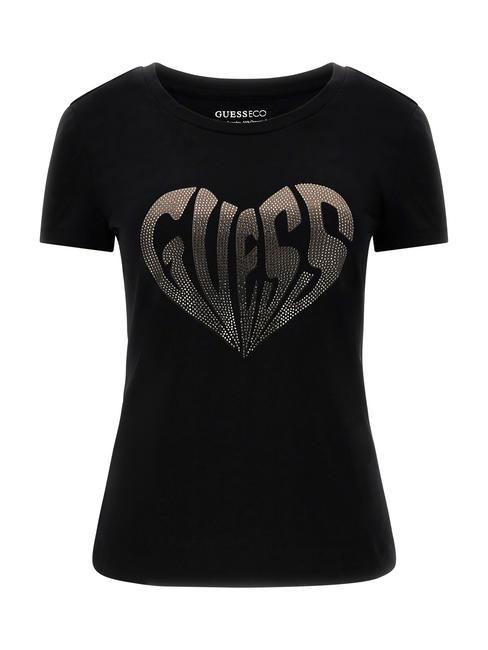 GUESS HEART T-shirt stretch avec strass jetbla - T-shirt