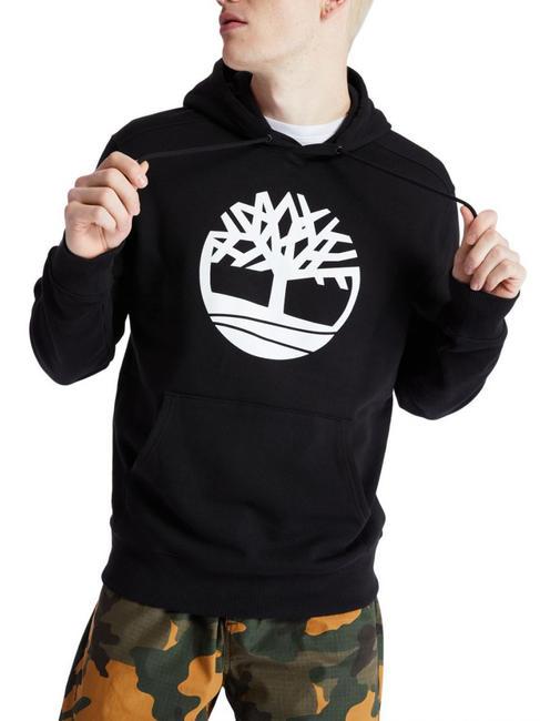 TIMBERLAND TREE LOGO Sweatshirt à capuche noir blanc - Pulls molletonnés