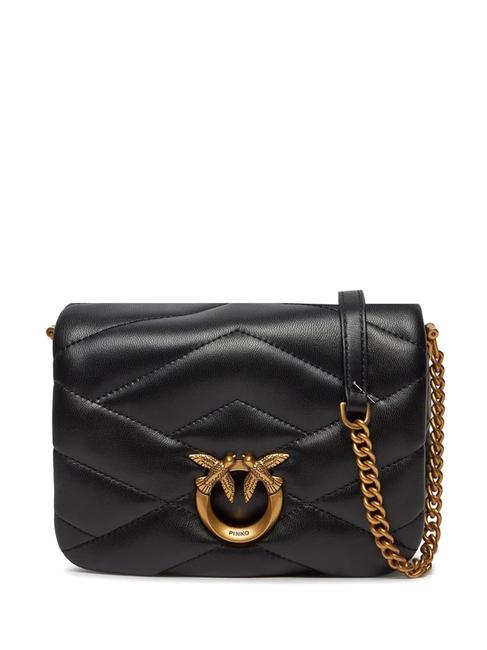 PINKO LOVE CLICK PUFF Mini sac en cuir matelassé noir-or antique - Sacs pour Femme