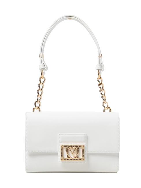 LOVE MOSCHINO LOGO PLAQUE CHAIN Petit sac bandoulière avec bandoulière blanche - Sacs pour Femme