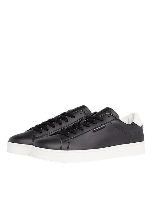 TOMMY HILFIGER TJ LOW CUPSOLE LOW Baskets en cuir NOIR - Chaussures Homme