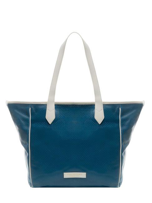 THE BRIDGE SHOPPER Sac en cuir micro-perforé bleu abb. or - Sacs pour Femme