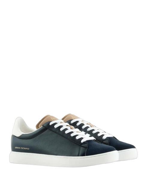 ARMANI EXCHANGE A|X Baskets en cuir bleu marine + blanc cassé + dune - Chaussures Homme