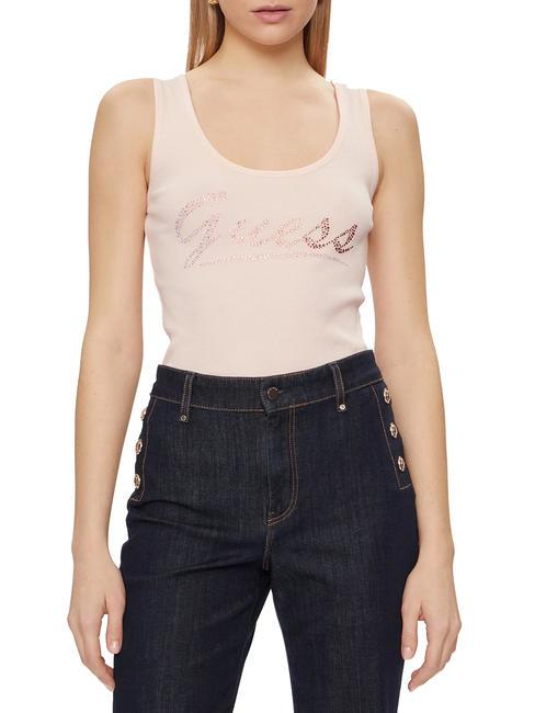 GUESS LOGO GLITTER Débardeur en coton je veux être rose - T-shirt