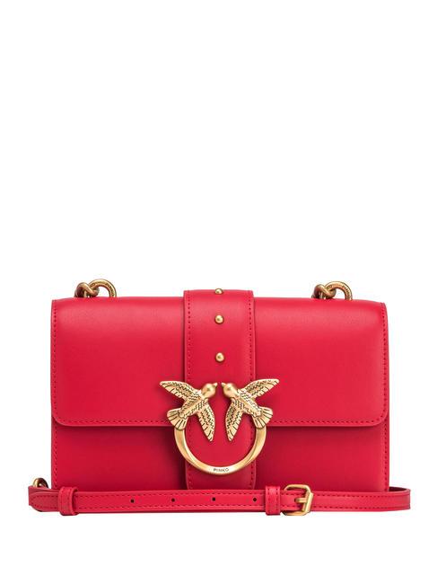 PINKO MINI LOVE BAG Sac à bandoulière en cuir de veau rouge-or antique - Sacs pour Femme