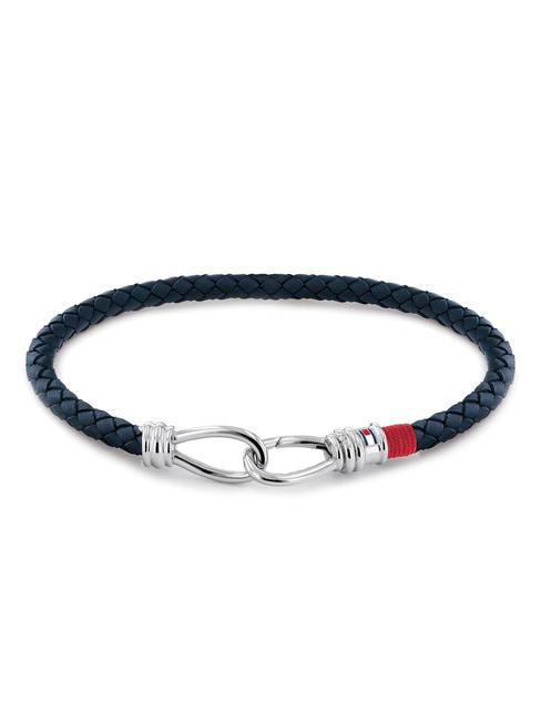 TOMMY HILFIGER DOUBLE HOOK Bracelet en cuir tressé bleu - Bracelets pour hommes