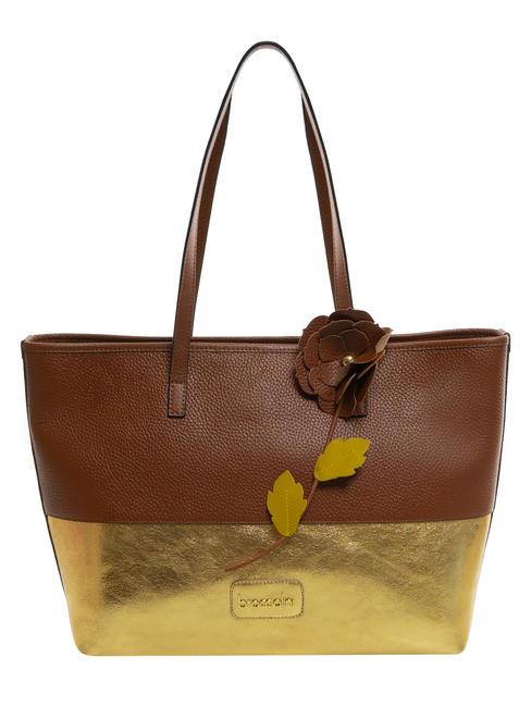 BRACCIALINI SARA Sac cabas en cuir marron/or - Sacs pour Femme