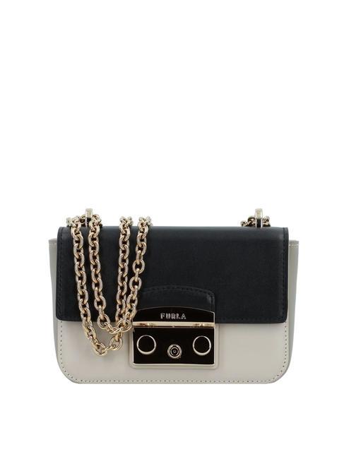 FURLA METROPOLIS Mini sac en cuir avec bandoulière chaîne noir + perle et + marbre c - Sacs pour Femme