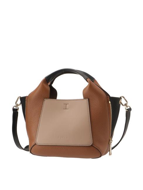 FURLA GILDA Sac à main en cuir avec bandoulière grège+cognac h+noir - Sacs pour Femme