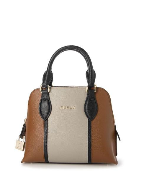 FURLA VITTORIA Petit sac à main St Ares en cuir cognac h+noir+marbre c - Sacs pour Femme