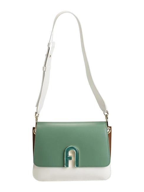 FURLA GEMMA Sac bandoulière en cuir olive+talc h+cognac h - Sacs pour Femme