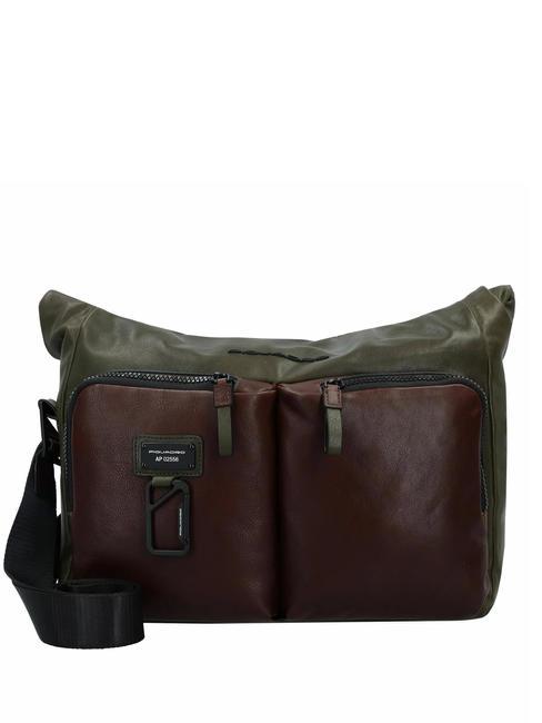 PIQUADRO HARPER  Messenger pour PC 13", en cuir vert / marron foncé - Porte Documents Travail