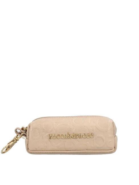 ROCCOBAROCCO RB Embossed Étui à clés/monnaie en cuir beige - Porte-clés