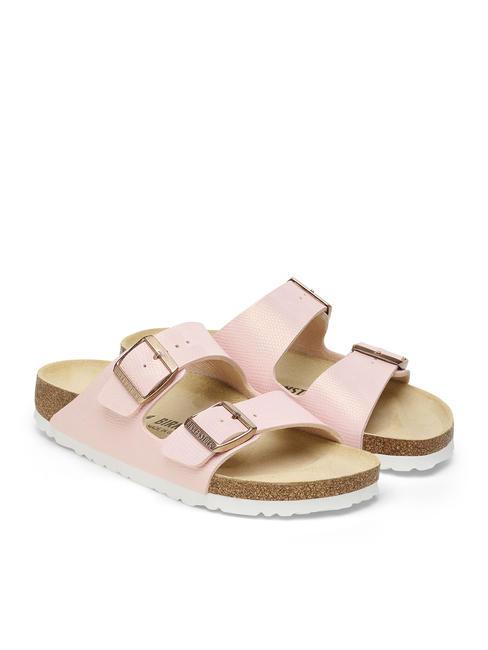 BIRKENSTOCK ARIZONA BIRKO-FLOR Pantoufle sandale lézard brillant rose clair - Chaussures Femme