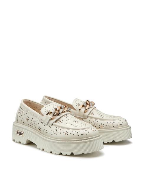 CULT SLASH 3194 Mocassins en cuir à perforations florales blanc cassé - Chaussures Femme