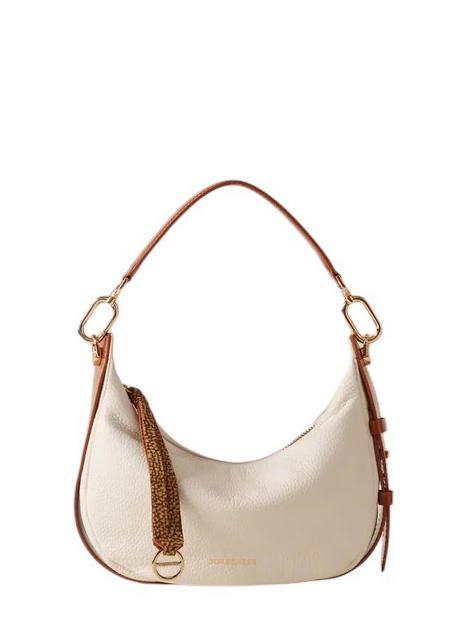 BORBONESE OYSTER Petit sac hobo en cuir crème chantilly/terre cuite - Sacs pour Femme